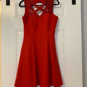 Red Dress with Beaded Neckline